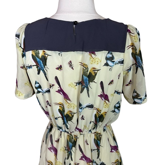 Angel Eye Whimsical Bird Colorblock Scoop Neck Short Sleeve Lined Mini Dress M - Picture 6 of 8